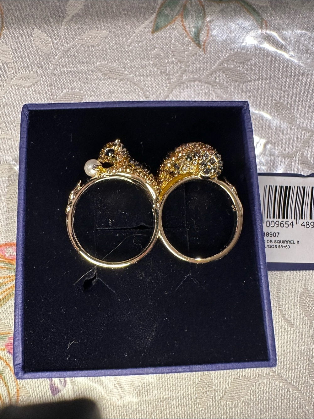 Swarovski Gold-tone Double Squirrel Ring with Pearl Accent - 5448997 - NIB